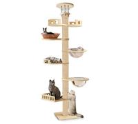 Arbre à chat robuste à 7 niveaux réglable en hauteur avec griffoirs en chanvre pour intérieur et extérieur (jaune)