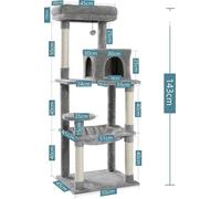 Arbre à chat, structure à trois couches, matériau en bois durable, AMT0110GY-LF, comme illustré