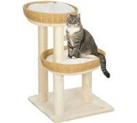 PawHut Arbre à Chat, Arbre à Grimper, Hauteur de 75,5 cm, avec Deux Lits pour Chat en rotin, griffoirs, Coussins lavables, Balle de Jouet, Beige