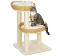 Arbre À Chat Style Bohème Aspect Rotin Tressé - Griffoirs, 2 Paniers Coussins Effet Fourrure, Balle Suspendue - Beige