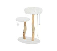 PawHut - Arbre à chat H.85 cm - lit, poteaux à griffer, plateforme de saut, balle et corde - blanc