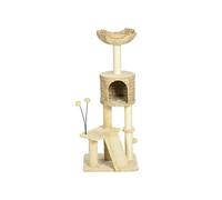 PawHut Arbre à Chat avec griffoir, Arbre à Grimper pour Chat, Hauteur 116 cm, Niche, Panier, Plateformes, Pompons, Tour de Jeux pour Chat, en Peluche et Jacinthe d'eau, Beige