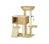 PawHut Arbre à Chat avec griffoir Arbre à Grimper pour Chat Niche Panier d'observation Plateformes Pompon Suspendus Tour de Jeux pour Chat Hauteur 98 cm Beige