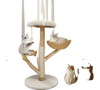 Arbre à chat, Style moderne minimaliste, Design à trois niveaux, bois et blanc