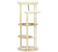 PawHut Arbre à Chat griffoir grattoir avec poteaux sisal Coussin Amovible Plateforme - Hauteur 123,5 cm - Peluche et Bois - Beige
