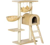 Arbre à chat, tanière confortable, hamacs en peluche, poteaux griffoirs robustes, beige, 54x29,5x98 cm