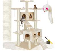 ARBRE A CHAT - TECTAKE - Arbre à chat 186 cm KNUTI Tronc en Sisal 2 Cabanes + 4 Souris - Beige