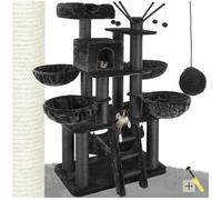 ARBRE A CHAT - TECTAKE - Arbre à Chat 195 cm GISMO Griffoir + 1 Cabane + 1 Hamac + 4 Couchettes + 4 Balles de jeu - Noir