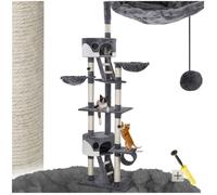 ARBRE A CHAT - TECTAKE - Arbre à chat 243 cm à 260 cm HANSI Griffoir avec 2 Hamacs + 2 Cabanes - Gris/Blanc