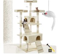 Arbre à chat - TECTAKE - Arbre à chat BARNEY avec griffoir, 2 cabanes et 4 souris, 70 x 54 x 170 cm - Beige