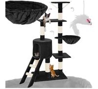 Arbre à chat - TECTAKE - Arbre à chat DOMINIQUE avec griffoir, plateforme d'escalade, hamac et 3 souris, 142 x 49 x 35 cm - Noir