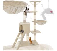 Arbre à chat - TECTAKE - Arbre à chat DOMINIQUE avec griffoir, plateforme d'escalade, hamac et 3 souris, 142 x 49 x 35 cm - Beige
