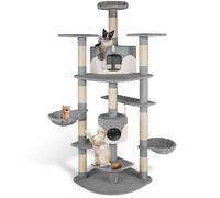 Arbre à chat - TECTAKE - Arbre à chat FIPPI avec griffoir, hamacs et corde de jeu, 68 x 201 x 103-140 cm - Blanc/Gris