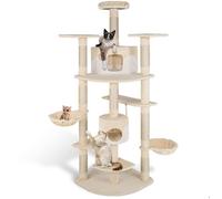 Arbre à chat - TECTAKE - Arbre à chat FIPPI avec griffoir, hamacs et corde de jeu, 68 x 201 x 103-140 cm - Blanc/Beige