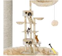 Arbre à chat - TECTAKE - Arbre à chat HANSI avec griffoir, plateforme, 2 hamacs et 2 cabanes, 60 x 45 x 243-260 cm - Beige/Blanc
