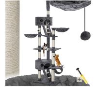 Arbre à chat - TECTAKE - Arbre à chat HANSI avec griffoir, plateforme, 2 hamacs et 2 cabanes, 60 x 45 x 243-260 cm - Gris