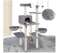 Arbre à chat - TECTAKE - Arbre à chat LILOU avec griffoir, plateformes d'escalade, couchages et jouet, 120 x 61 x 165 cm - Gris