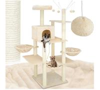 Arbre à chat - TECTAKE - Arbre à chat LILOU avec griffoir, plateformes d'escalade, couchages et jouet, 120 x 61 x 165 cm - Beige