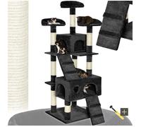 Arbre à chat - TECTAKE - Arbre à chat MOGLI avec griffoir, plateformes d'escalade, 2 cabanes, 2 échelles, 170 x 50-60 cm - Noir