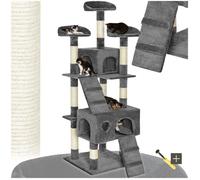 Arbre à chat - TECTAKE - Arbre à chat MOGLI avec griffoir, plateformes d'escalade, 2 cabanes, 2 échelles, 170 x 50-60 cm - Gris