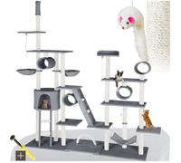 Arbre à chat - TECTAKE - Mobilier pour chat SNOOKY avec grand griffoir et 1 hamac 218 x 70 x 216 cm - Gris