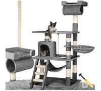 TecTake – Arbre à chat STOKELEY 141 cm avec zones de couchage et cordelette – Gris