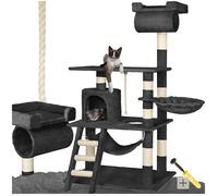 Arbre à chat - TECTAKE - Arbre à chat STOKELEY avec griffoir, plateforme, couchage et cordelette, 86 x 49 x 141 cm - Noir