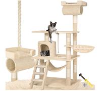 Arbre à chat - TECTAKE - Arbre à chat STOKELEY avec griffoir plateforme couchage et cordelette 86 x 49 x 141 cm - Beige