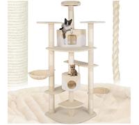 Arbre à chat 201 cm avec griffoir et plateforme d'escalade beige/blanc