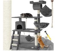 Arbre à chat - TECTAKE - Mobilier pour chat MARCEL 141 cm de hauteur avec cordelette, griffoir et zones de couchage - Gris