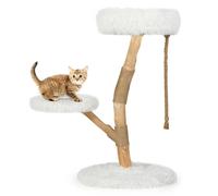 Arbre à chat tour 50 x 90 cm avec perchoir stable 3 niveaux tissu peluche blanc