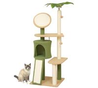 Arbre à Chat Tour avec Feuilles Vertes, Grand Arbre a Chat à Plusieurs Niveaux avec Griffoir, Hamac, Boule Suspendue et Condominium Semi-Fermé