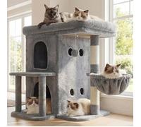 Arbre à Chat, Tour de 65 cm pour Grands Chats avec Plateforme Spacieuse, Cabines Double Couche, Poteaux à Griffes, Gris Clair