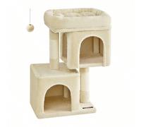 Arbre à Chat, Tour de Jeux 67 cm, S, Maison pour Chatons Jusqu'à 3 kg, Grande Plate-Forme, 2 Niches, Griffoir, Beige [Large plate-forme] Ce petit arbre à chat est doté d'un grand perchoir de 40 x 30 c