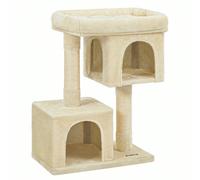 Arbre à Chat, Tour de Jeux 84 cm, L, Maison pour Chats Jusqu'à 7 kg, Grande Plate-Forme, 2 Niches, Griffoir, Beige [Large plate-forme] Ce petit arbre à chat est doté d'un grand perchoir de 56 x 40 cm