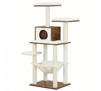 Arbre À Chat, Tour De Jeux De 138 Cm, Pour Chats Domestiques, Meuble Pour Chat, Marron Rustique