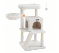 Arbre À Chat, Tour De Jeux, Grand Plate-Forme, Hauteur 96 Cm, Blanc Crème