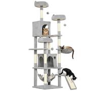 Arbre à chat - tour de jeux pour chat - PawHut - 8 poteaux à griffer, 4 plateformes, 2 niches, 2 hamacs, échelle - 192 cm - gris