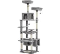 Arbre à chat tour, hauteur 184 cm, hamac spacieux et grottes, AMT0204GY, TELLE QUELLE IMAGINATION