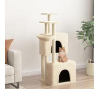 Arbre à chat tout-en-un avec colonnes en sisal Crème 122 cm - Tour pour chat avec 2 maisons, panier et plateformes, peluche douce, colonnes en sisal naturel pour griffer et grimper