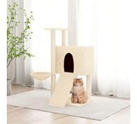 Arbre à chat tout-en-un avec colonnes en sisal, maison, hamac, échelle et plateforme, 96 cm, couleur crème, housse en peluche douce, résistant aux rayures et confortable pour l'escalade et l'affûtage