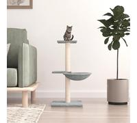 Arbre à chat tout-en-un avec griffoir en sisal gris clair de 72 cm - Tour à chat à plusieurs niveaux avec panier et surfaces de couchage en peluche douce pour escalade, aiguiser les griffes et se