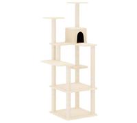 Arbre à chat tout-en-un avec maison et plateforme de 153 cm, couleur crème, avec colonnes griffoirs en sisal naturel et housse en peluche douce pour escalade, aiguiser les griffes et se détendre
