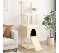 Arbre à chat tout-en-un avec rampe, niche, panier et surfaces de couchage de 153 cm de haut avec griffoirs en sisal naturel et housse en peluche douce