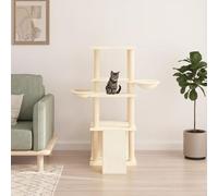 Arbre à chat tout-en-un crème avec colonnes en sisal, 2 paniers, maison, rampe et surfaces de couchage comme meuble pour chat à plusieurs niveaux pour grimper, aiguiser les griffes et se détendre