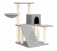 Arbre à chat tout-en-un gris clair 82 cm avec colonnes en sisal, maison, hamac, échelle et plateformes pour escalade, aiguiser les griffes et se détendre