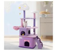Arbre à Chat Violet avec Capsule Spatiale Escaliers Pelle à Litière et Plate-Forme D'observation Lavable Arbres à Chat avec Maison pour Chat Spacieuse et Amovible à Deux Niveaux Balle pour Chat