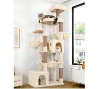 Arbre à chat XXL - JOZSI - 193 cm de hauteur - 2 grandes niches - Hamac 50x40 cm - 2 paniers - Plateforme rembourrée