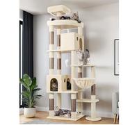 Arbre à chat XXL - LEVYS - 213 cm de hauteur - 2 niches 45x30x30 cm - Plateforme 55x45 cm - Perchoir rembourré