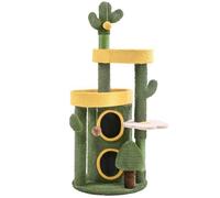 Arbre à Chat - YAHEETECH - Oasis Moppy - 2 Niveaux - Cachette Cylindrique - Poteaux Cactus - 123 cm - Vert/Jaune